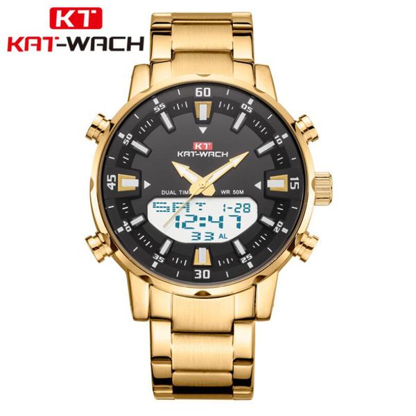 

watch men kat-wach brand luxury military army sports casual waterproof mens watches quartz stainless steel wristwatchg, Slivery;brown