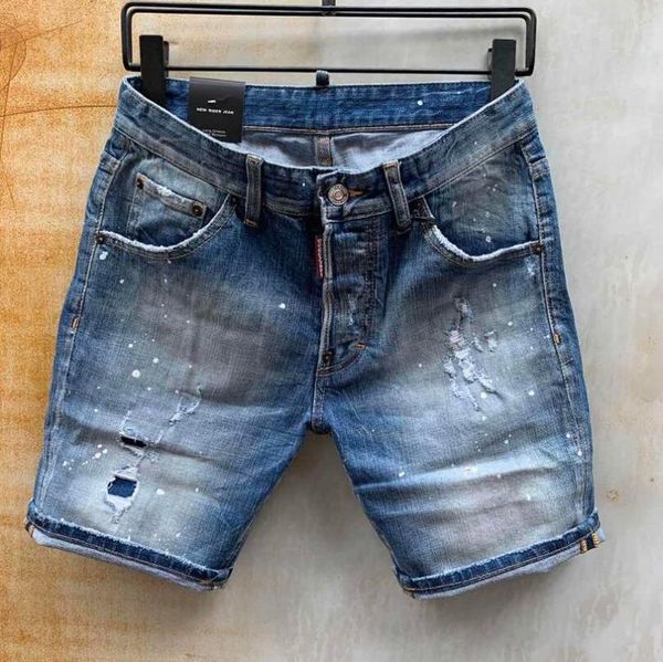 

men's jeans italian straight denim shorts blue paint slim 2021