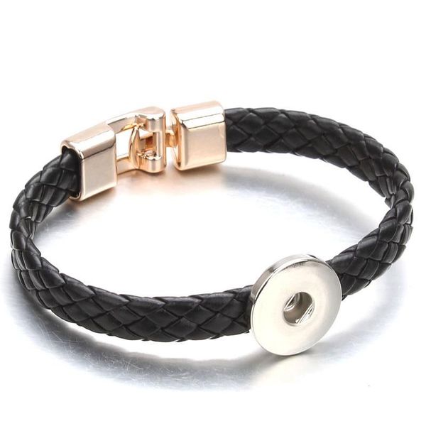 

retro handmade braided leather snap button bracelet 12 colors leather snap bracelets for women men buttons jllrbn, Golden;silver