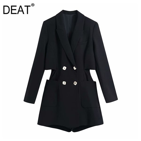 

[deat] casual turn-down collar solid color high waist double breasted women jumpsuit autumn spring fashion 13c290 210527, Black;white