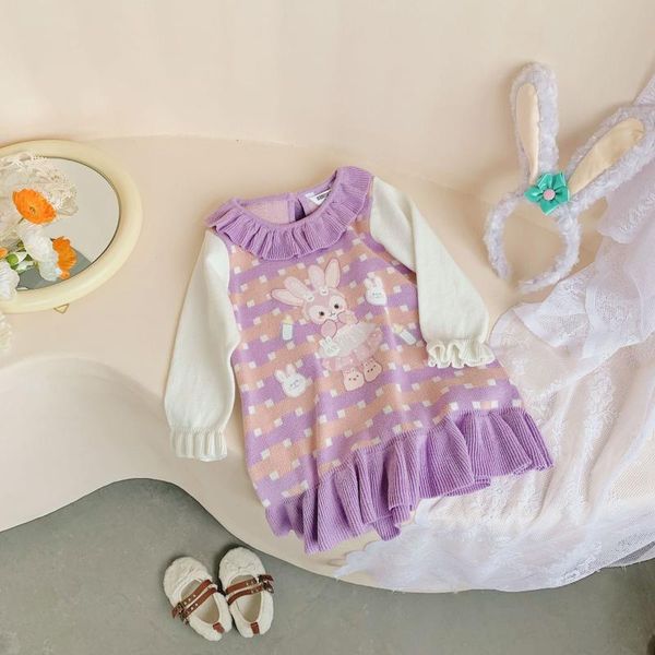 

pullover children's sweet autumn and winter purple pastoral knitted ruffle sweater, Blue