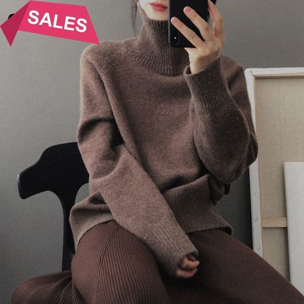 

new autumn 2021 winter women turtleneck oversize wool warm pullovers sweater long sleeve cashmere loose jumper zyjs, White;black