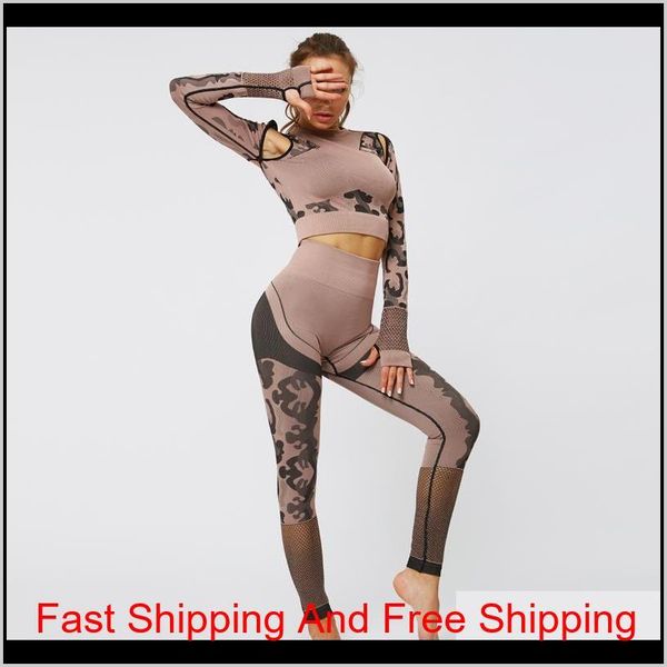 

camouflage seamless women yoga set long sleeve high waist leggings gym clothes sport suit gym suit fitne qylgmt hjfeeling, White;red