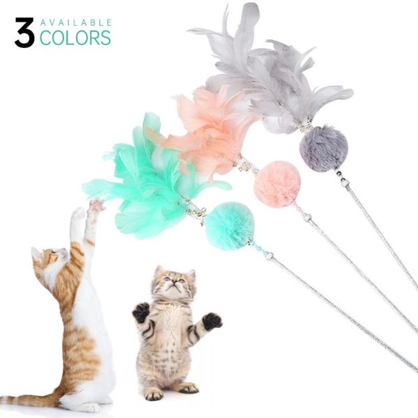 

cat toys interactive plush ball toy stick teasing supplies pet three-color optional