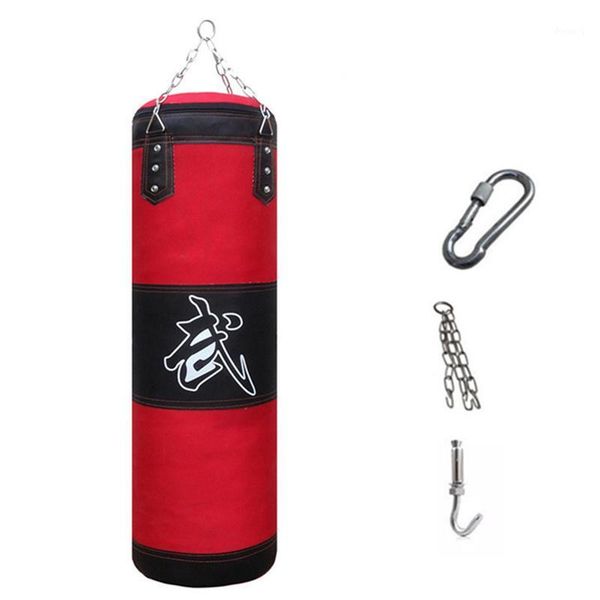 

sand bag 100x30cm empty boxing hanging kick training fight karate punch punching with chain hook carabiner1