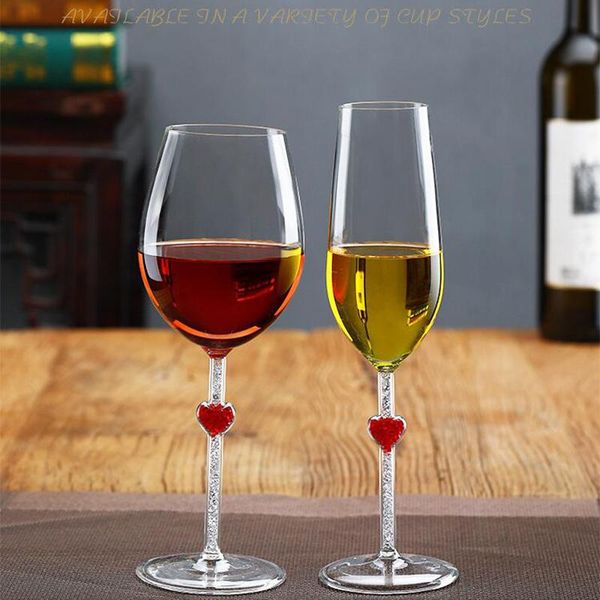 

wine glasses european goblet heart love shaped diamond red glass gift romantic valentine's day champagne