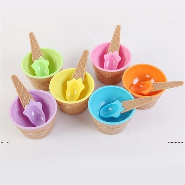 NOVITÀKids Ice Cream Bowls Tools Cup Coppie Ciotola Regali Contenitore per dessert Supporto con cucchiaio Fornitura regalo per bambini FWB7518