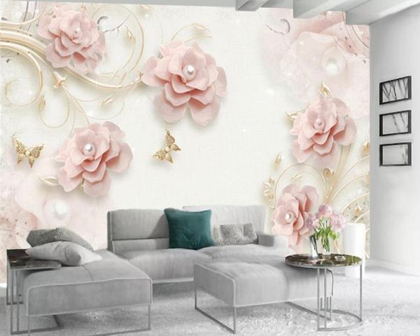 

3d flower wall paper pink flowers and butterflies 3d wallpaper romantic flower decorative silk living wallpaper