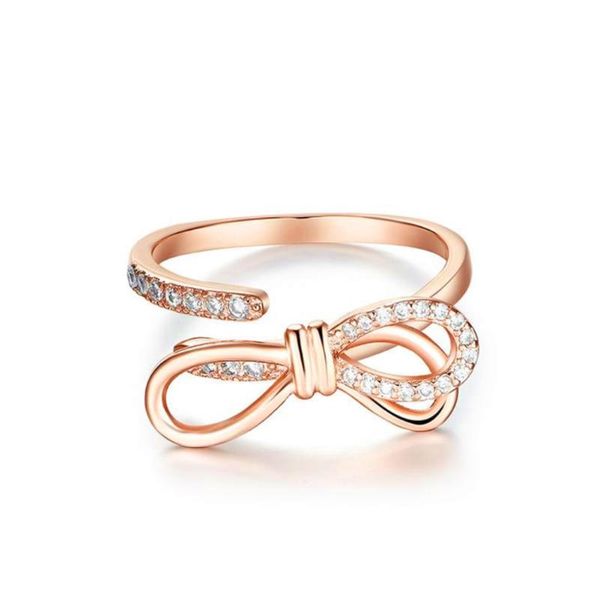 

wedding rings inalis copper for women pretty knot design opening adjustable ring inlaid clear cubic zirconia fashion jewelry, Slivery;golden