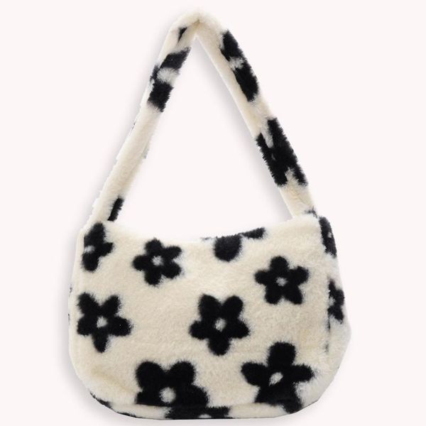 

fashion exquisite shopping bag portable fluffy flower printed satchel autumn women plush handbags underarm bag