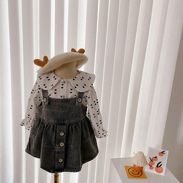 

clothing sets girls shirt strap skirt two-piece autumn girl baby korean spring denim set, White