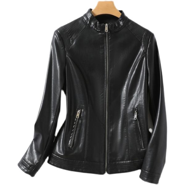 

haining fur coat women's short slim leather jacket women's leather, Black