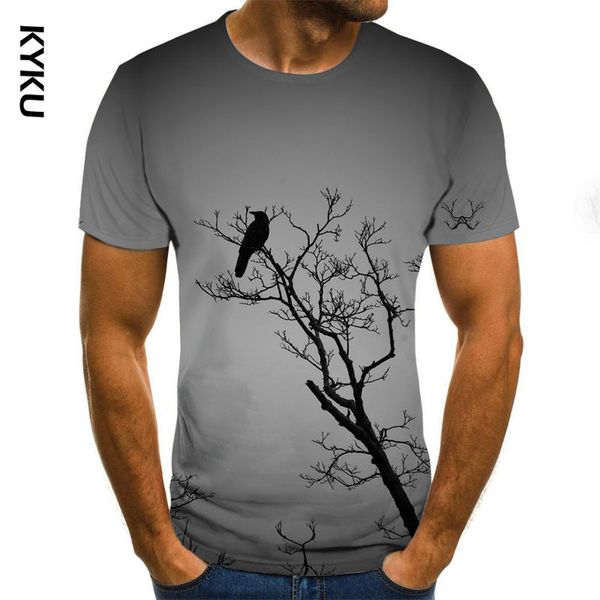 

3d t-shirt casual short sleeve o-neck fashion nature printed t shirt men tees kg-342, White;black