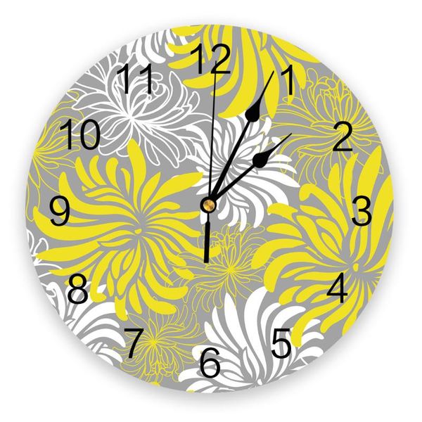 

yellow floral texture wall clock kitchen living room wall ornament clock modern design