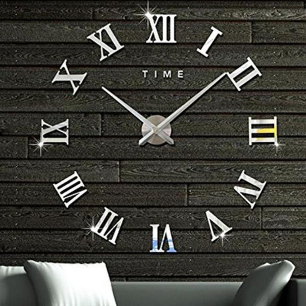 

wall clocks acrylic clock roman numbers mirror sticker diy creative decal modern needle quartz stickers living room decoration