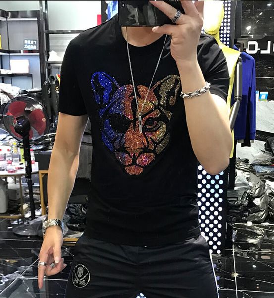 

2021 new summer t male shirt streetwear around the neck short sleeve t-shirts diamond men's clothing casual tshirt i7go, White;black