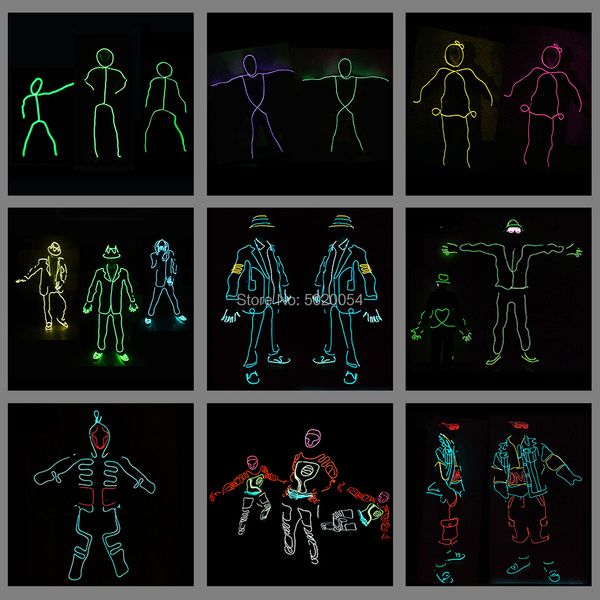 Accessori per costumi 12 Design Flessibile EL Wire Glowing Costume Dance DJ Neon Led Abbigliamento luminoso Light Up Costume per spettacolo teatrale