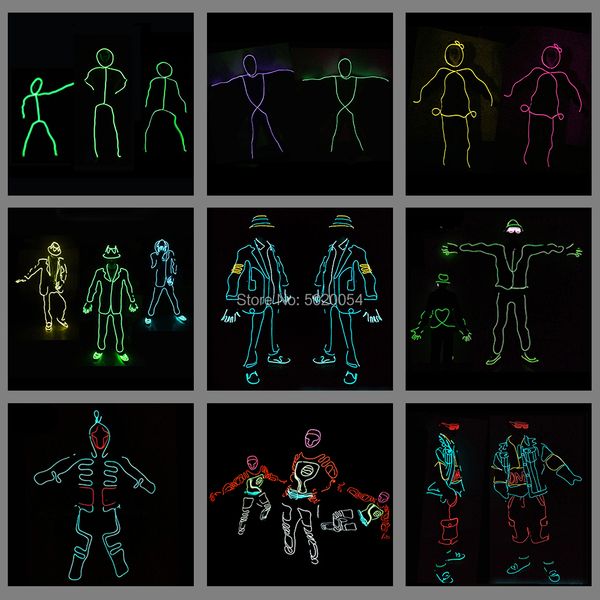 

costume accessories 12 design flexible el wire glowing costume dance dj neon led luminous clothing light up costume for stage show, Silver