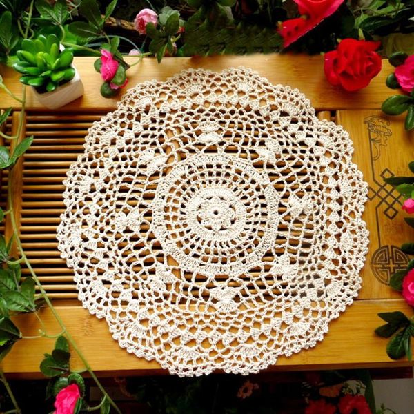 

mats & pads cotton lace tablecloth white/beige dinner table hollow design round shape mat cover home supply