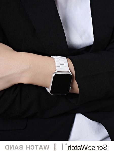 

iserisewatch is suitable for watch 6 personality fashion watch4 se simple chain ceramic stainls steel with metal iwatch5