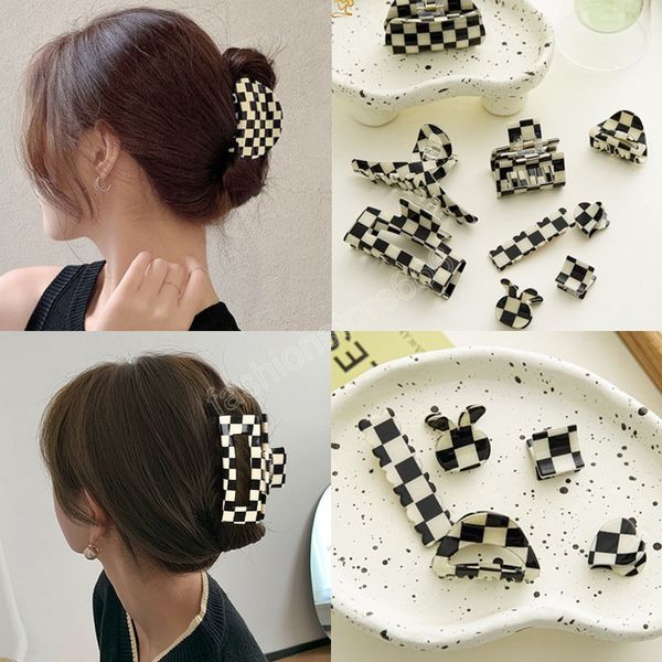 

black white plaid clamps for women girl large acetate elegant temperament hair claws clip fashion hair accessories, Slivery;golden