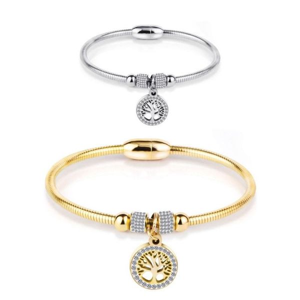 

bangle hollow tree of life bracelet stainless steel round bead magnet clasp ladies jewelry accessories wrist simple, Black