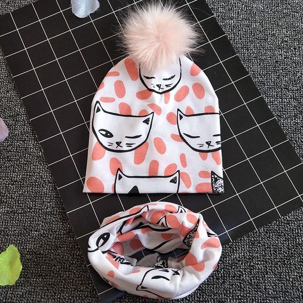 

caps & hats children hat boys girls autumn winter cotton 2pc baby printed detachable pink wool cap collar, Yellow