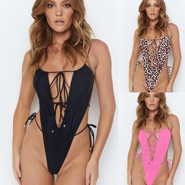 

one-piece suits halter neon deep v swimsuit women monokini string bathing suit push up swimwear one piece bodysuits high cut bikini