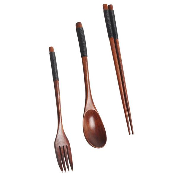 

spoons 1 set durable camping cutlery wooden tableware portable spoon fork chopsticks