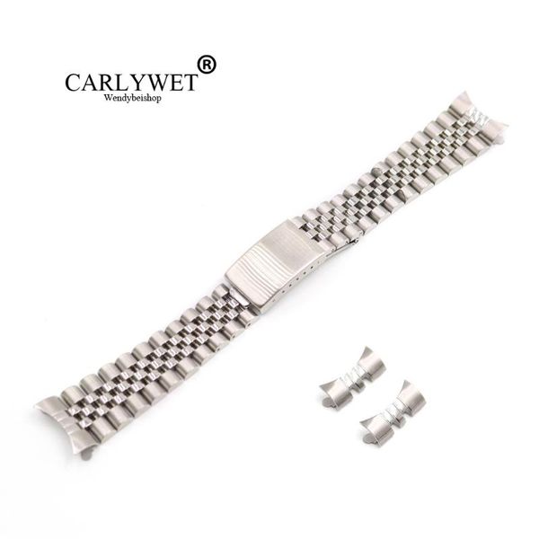 

watch bands carlywet 13 17 19 20 22mm hollow curved end solid screw links silver 316l stainless steel replacement band strap bracelet, Black;brown