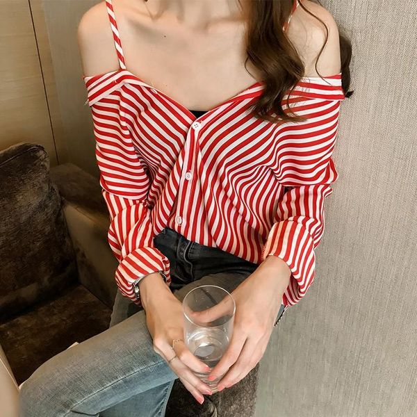 

women's blouses & shirts fashion spring autumn women and striped 2021 casual female loose long sleeve shirt plus size two style -4xl, White