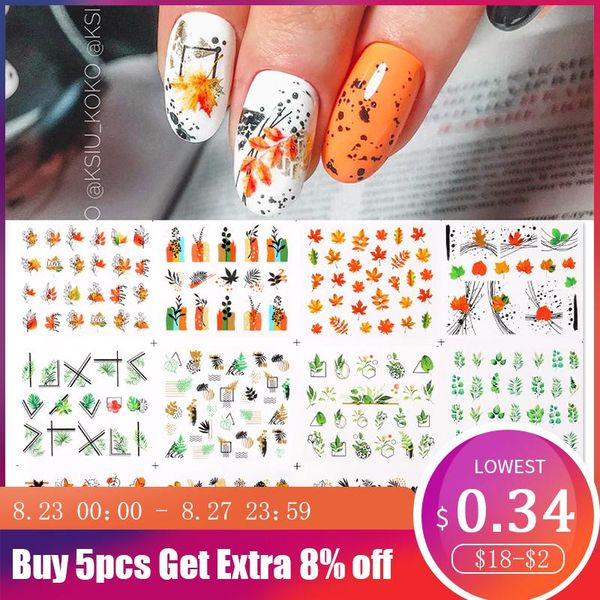 

stickers & decals harunouta 12pcs gold green fall leaves water autumn theme flower slider nail art decoration diy wraps, Black