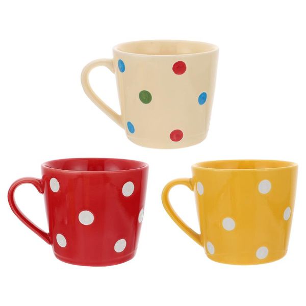 

mugs 3pcs ceramic round dot elements water useful breakfast cups (assorted color)