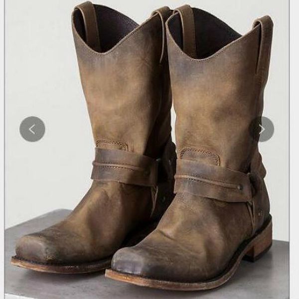 

boots men's vintage pu leather classic warm shoes male slip on winter gladiator booties big size 37-47 low heel botas for mens, Black