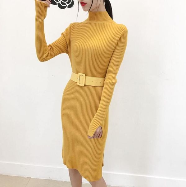 

2020 long thickened bottomed sweater women's new autumn and winter decoration body bag hip high collar knitting solid color dress fashi, Black;gray