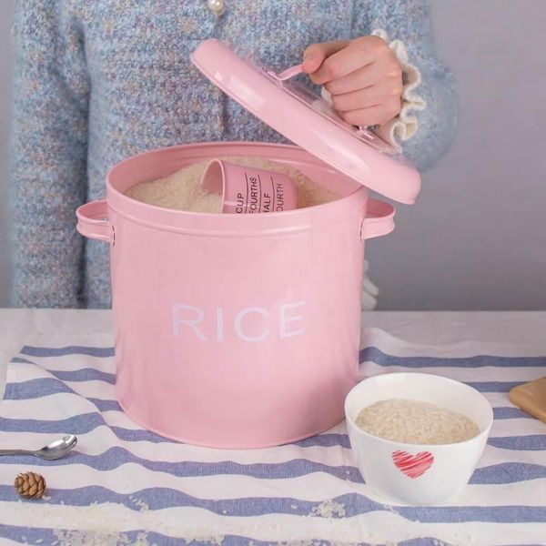 

storage bottles & jars metal sheet rice barrel household box flour bucket jar lovely pink tank kitchen utensils tools