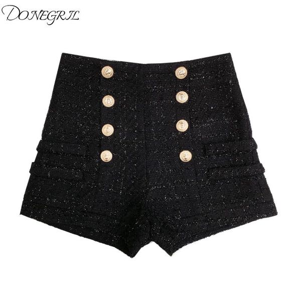 

women's shorts 2021 black rough women double-breasted casual high waist a-line wide leg female autumn, White;black