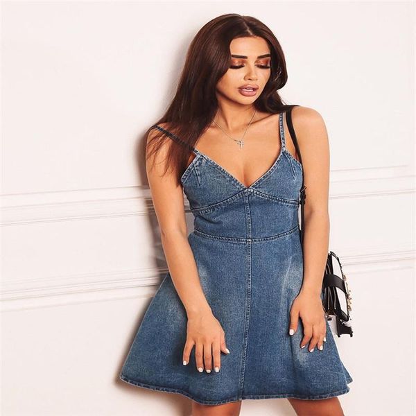 

summer women's dresses in europe and america spring and summer dresses sling washed denim dress 2021 a019, Black;gray