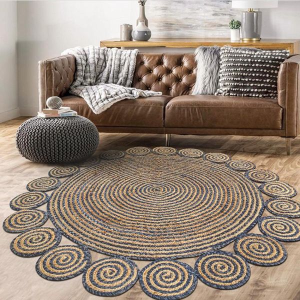 

carpets handmade natural jute area rug, american style round shaped vintage decorative bedside carpet ,cool mat for summer