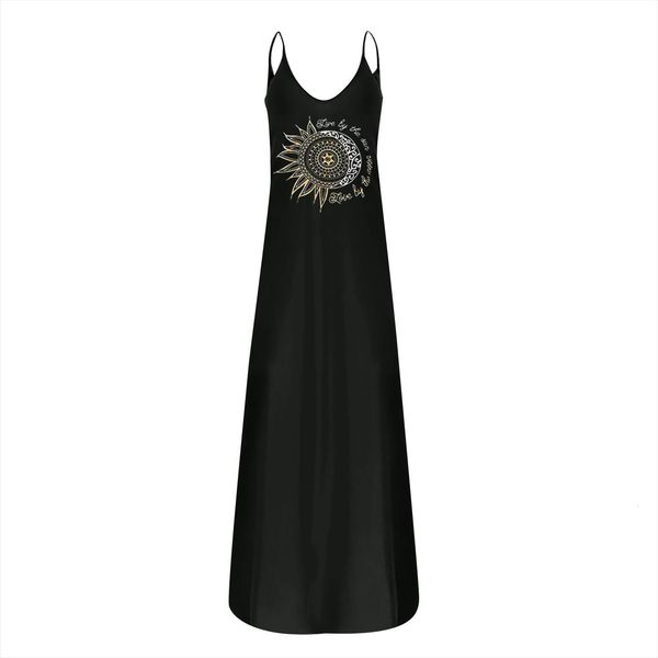 

summer vintage sunflower print sundress women dress casual straps sleeveless beach robe femme plus size maxi d7, Black;gray