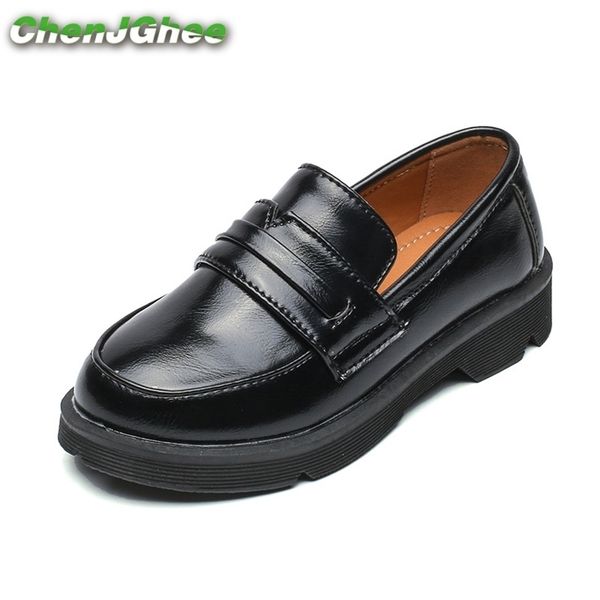 

mumoresip kids shoes for boys girls pu leather soft fashion british style children loafers thick bottom flats leather shoes 211025, Black