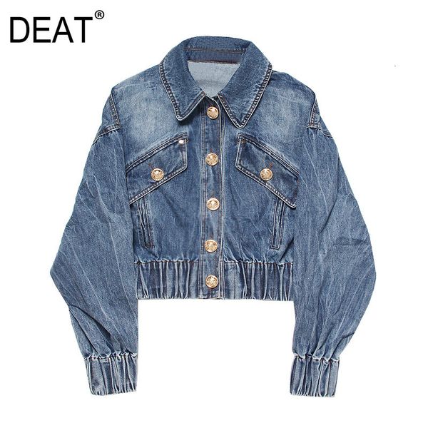 

[deat] 2021 new spring fashion rivet long color rebite sleeve solid turn-down collar single-breasted loose denim female gzoo, Black;brown
