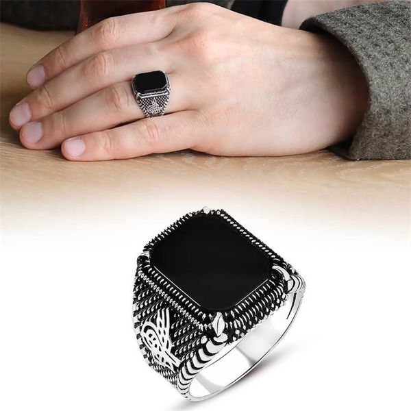

925 sterling silver ring for men onyx stone, jewelry fashion vintage gift aqeq mens rings all size 211217, Slivery;golden