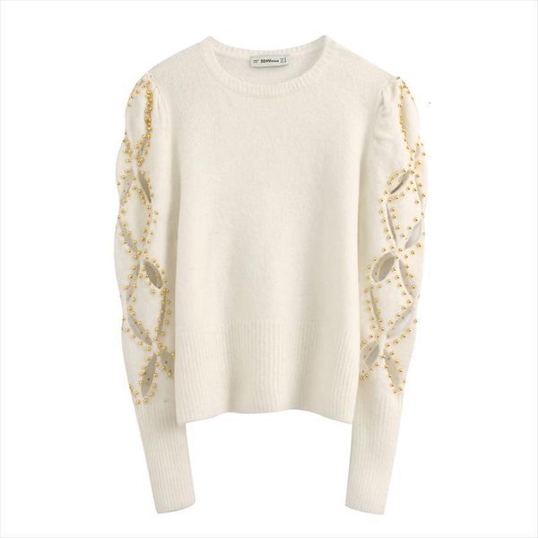 

chic pearl hollow out womens sweaters sleeve women fashion casual o neck pullovers elegant ladies long, White;black