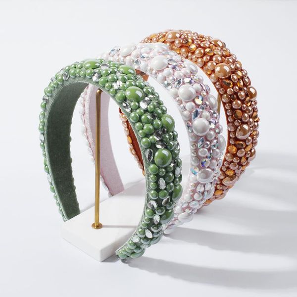

hair clips & barrettes handmade green crystals beaded headbands women spring summer hairband party wedding hoop accessories holiday gifts, Golden;silver
