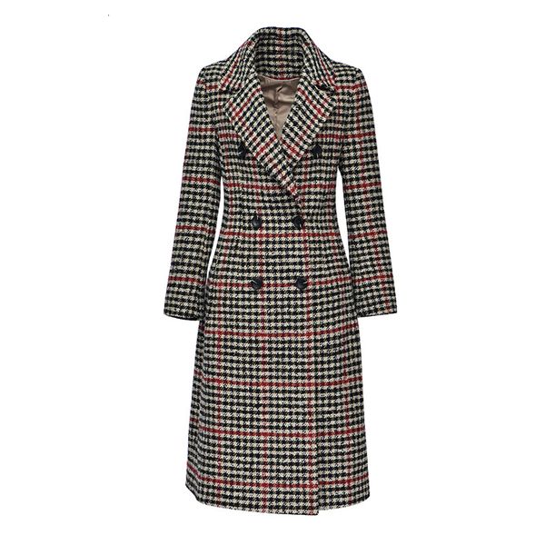 

2021 new woollen autumn winter women's ol plaid long design thin waist felt coat female double breasted wool coats all-match fp6q, Black
