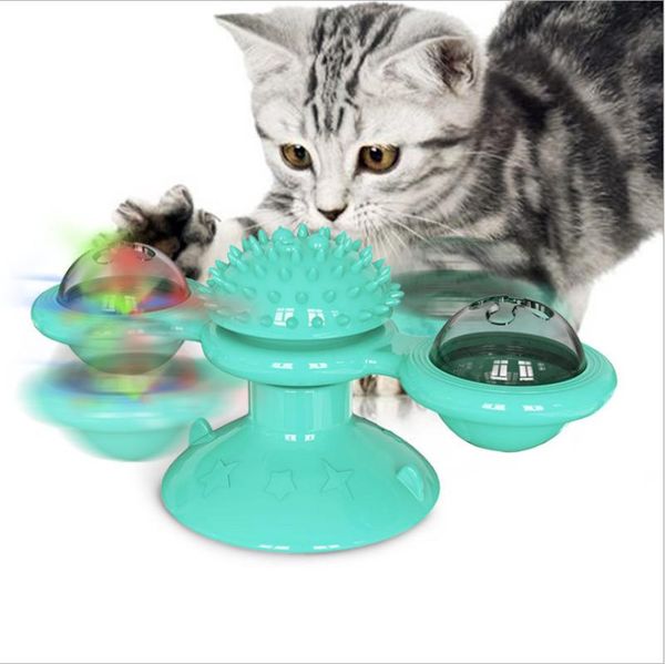 

cat toys windmill toy turntable teasing interactive with catnip and glowing ball, scratching tickle cats hair brush