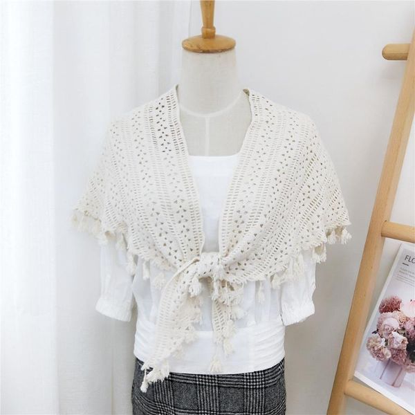 

scarves knit cotton tassel triangle towel women's floral hijab foulard femme solid color head scarf hollow neckerchief d159, Blue;gray
