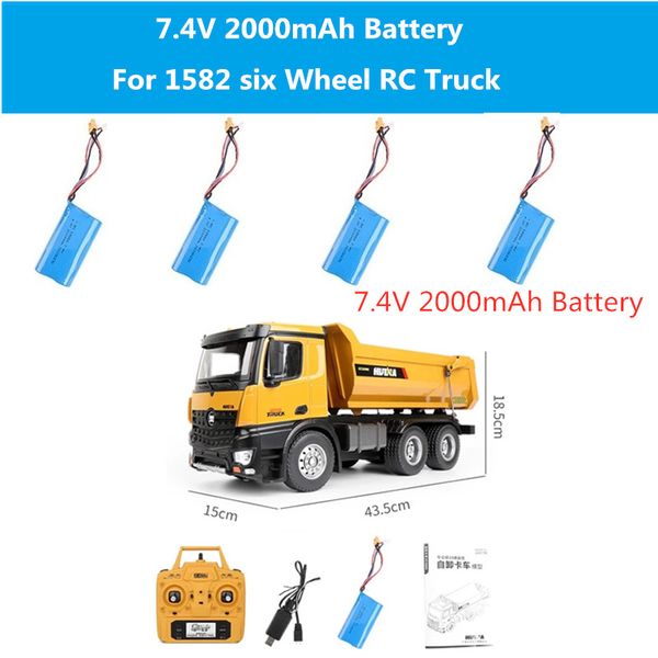 

3pcs or 2pcs 7.4v 2000mah rechargeable battery for 1582 high simulation six wheels rc truck 1582 battery electric rc truck