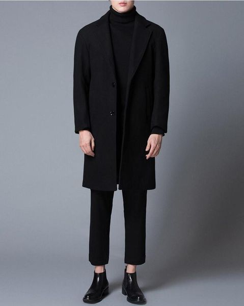 

men's wool & blends mens british style single breasted trench coat long male clothing classic business casual, Black